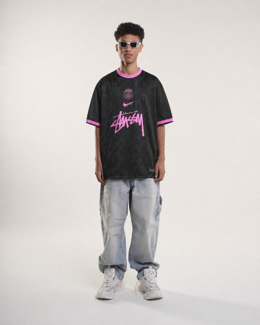 PSG x Stüssy T-Shirt Schwarz Pink