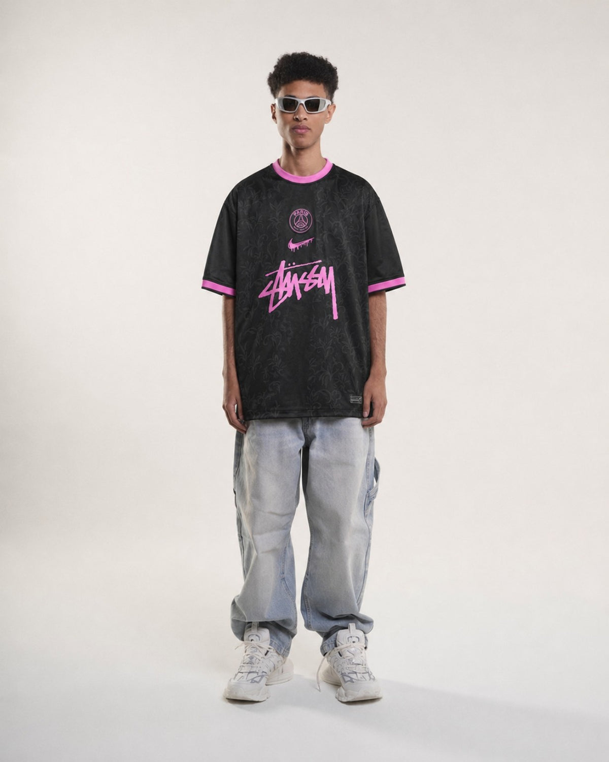PSG x Stüssy T-Shirt Schwarz Pink