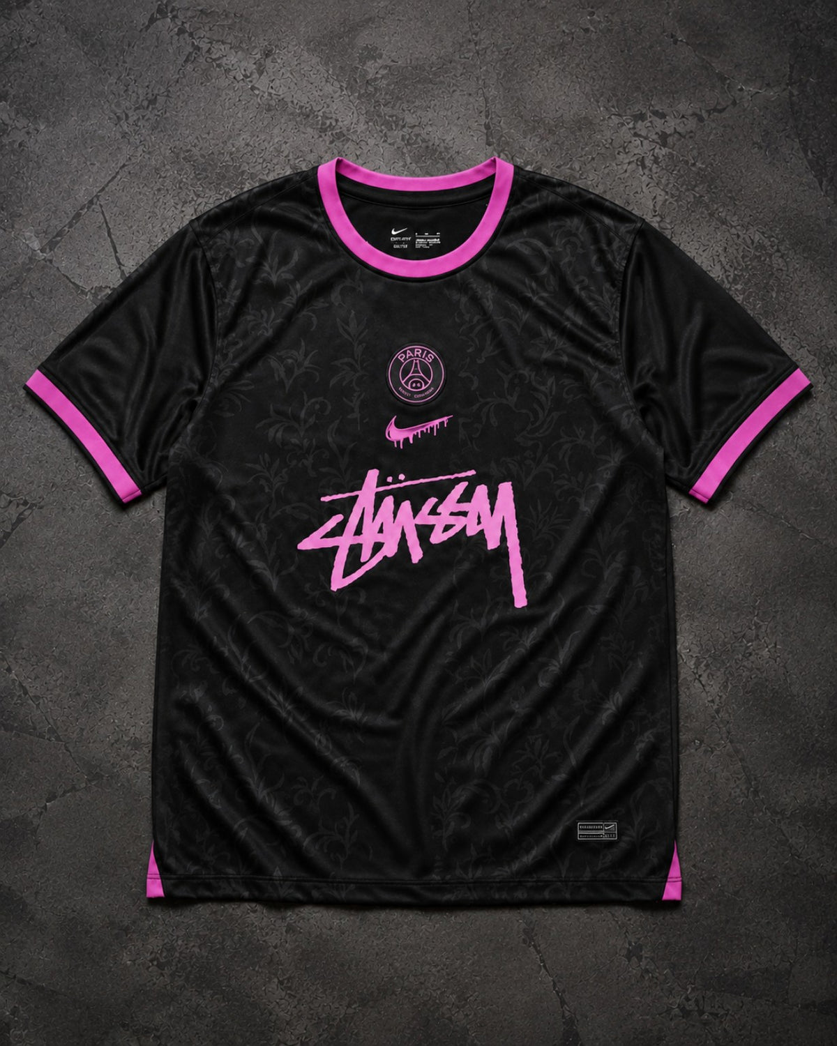 PSG x Stüssy T-Shirt Schwarz Pink
