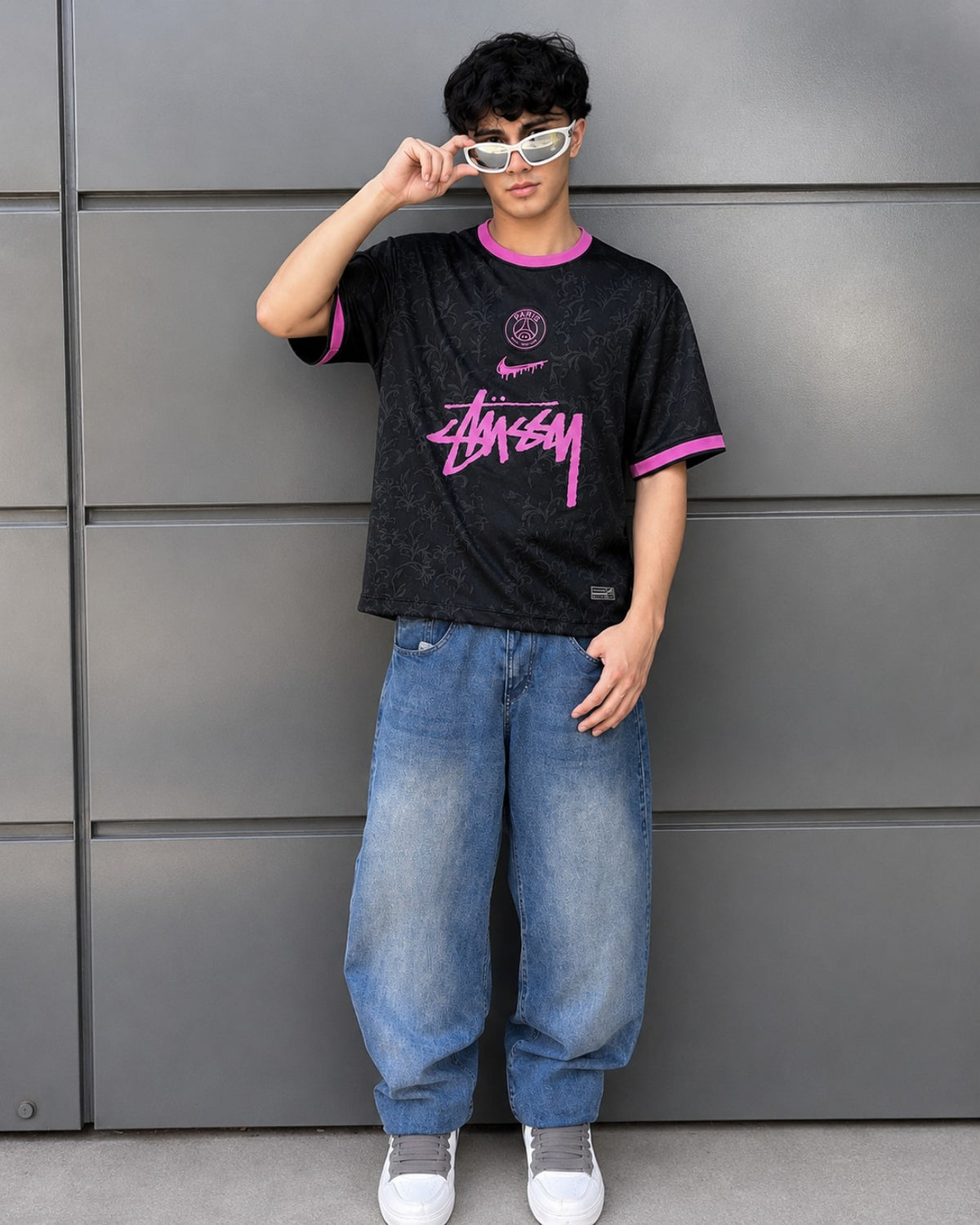 PSG x Stüssy T-Shirt Schwarz Pink