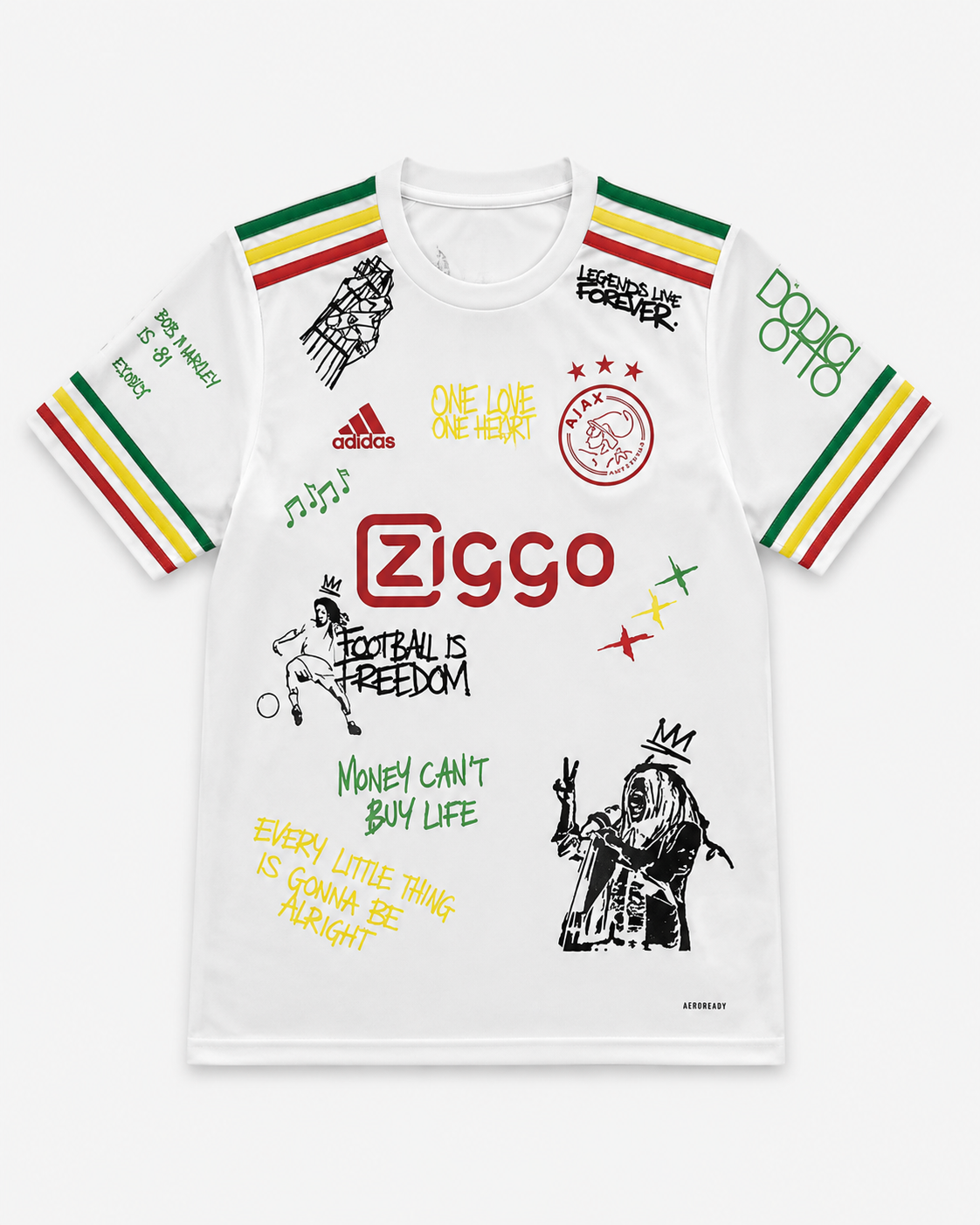 Weißes T-Shirt Ajax x Bob Marley