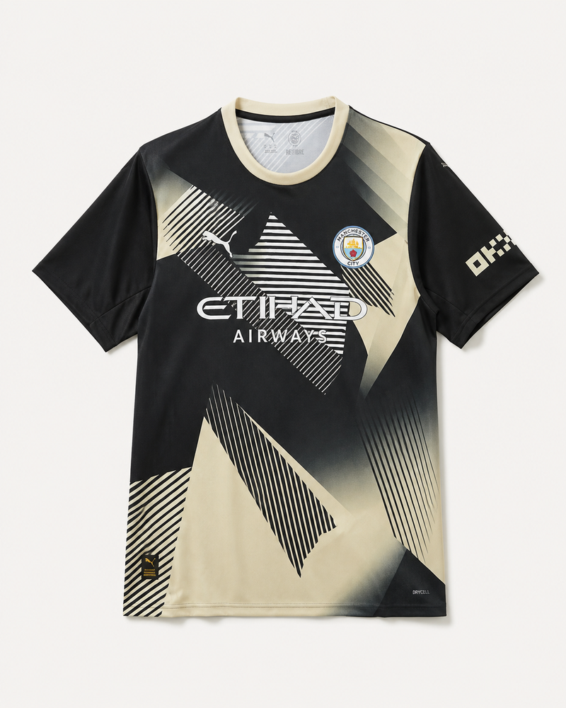 Czarna Koszulka Manchester City Geometric Gold